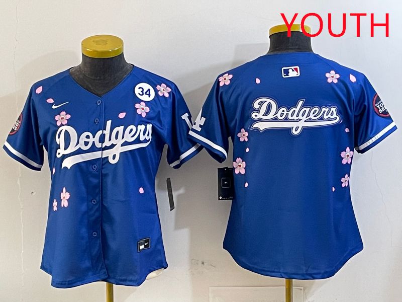 Youth Los Angeles Dodgers Blank Blue Sakura Edition 2025 Nike MLB Jersey style 16